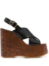 Chloé Maxime Black Wedges With High Embossed High Wedge Heel And Crossover Strap On The Toe In Leather Wom In Black