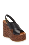 Chloé Maxime Leather Slingback Platform Wedge Sandals In Black