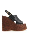 Chloé Maxime Leather Slingback Platform Wedge Sandals In Black