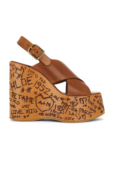 Chloé Maxime Wedge Sandal Brown Size 4 100% Calf-skin Leather