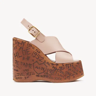 CHLOÉ MAXIME WEDGE SANDAL PINK SIZE 7 100% CALF-SKIN LEATHER
