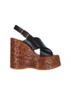 Chloé Maxime Black Wedges With High Embossed High Wedge Heel And Crossover Strap On The Toe In Leather Wom In Black