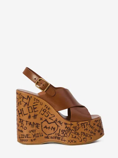 Chloé Maxime Wedge Sandals In Brown