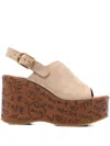 Chloé Desert Sand Beige Suede Calf Leather Maxime Wedges Sandals In Nude