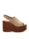 Chloé Desert Sand Beige Suede Calf Leather Maxime Wedges Sandals In Nude
