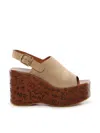 Chloé Desert Sand Beige Suede Calf Leather Maxime Wedges Sandals In Nude