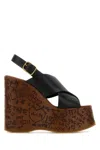 Chloé Maxime Leather Slingback Platform Wedge Sandals In Black