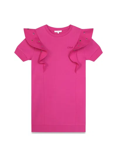Chloé Kids' Eyelet-detailing Organic Cotton Dress In Pink