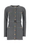 Chloé Slim Multi-stitch Wool Belted Cardigan In Urbangrey