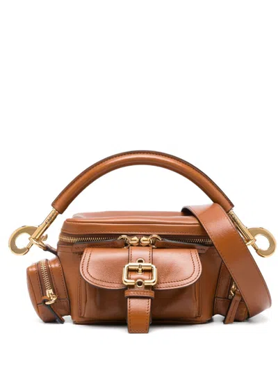 Chloé Small Camera Glossy Leather Bag In Clay Brown