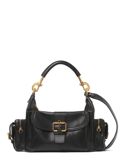 Chloé Medium Double Carry Leather Shoulder Bag In Black