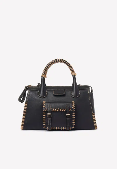 Chloé Medium Edith Day Top Handle Bag With Braided Detail In Black