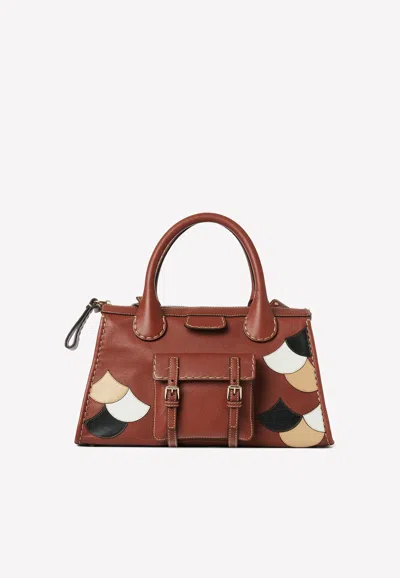 Chloé Medium Edith Day Top Handle Bag With Scallop Patchwork In Brown