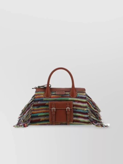 Chloé Medium Edith Fringed Leather And Cashmere Shoulder Bag In Multicoloured