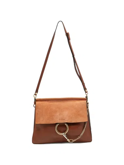 Pre-owned Chloé Medium Faye Ring-chain Leather Shoulder Bag In Brown