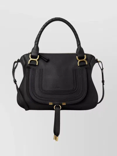 Chloé Medium Leather Bag With Flap And Tassel Detail In Black