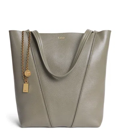 Chloé Medium Leather Spin Tote Bag In Gray
