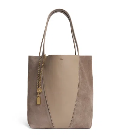 Chloé Medium Leather-suede Spin Tote Bag In Neutral