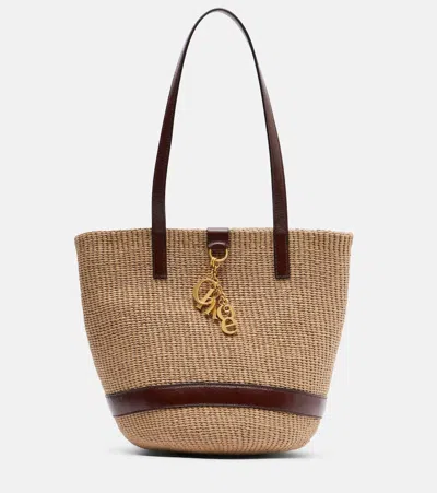 Chloé Medium Leather-trimmed Basket Bag In Sand