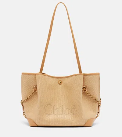 Chloé Medium Leather-trimmed Canvas Tote Bag In Brown
