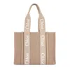 CHLOÉ CHLOÉ MEDIUM LINEN TOTE BAG WITH LOGO PRINT STRAPS