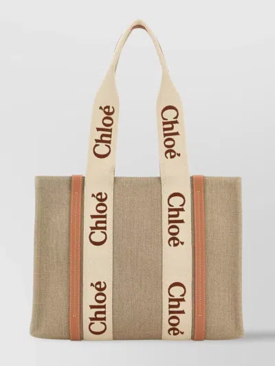 Chloé Medium Linen Woody Shopping Bag