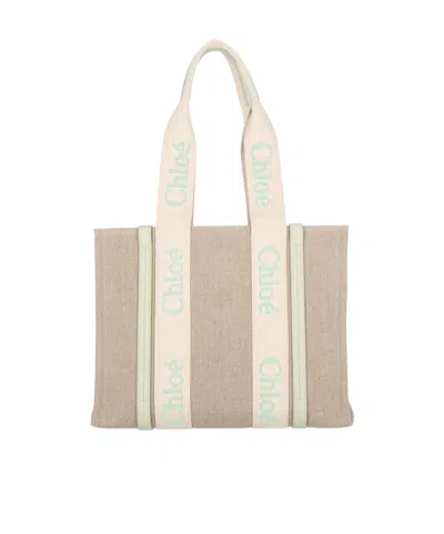 Chloé Woody Tote Bag In Light Eucalyptus