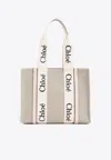 Chloé Woody Medium Canvas Tote In Natural