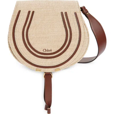Chloé Medium Marcie Faux Raffia & Leather Saddle Bag In White