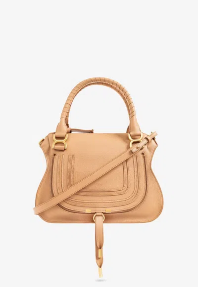 Chloé Medium Marcie Leather Shoulder Bag In Sand