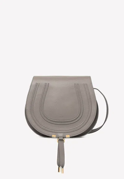 Chloé Medium Marcie Leather Saddle Bag In Gray