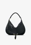 Chloé Marcie Medium Black Shoulder Bag With Logo Lettering On The Front In Suede Woman In Black