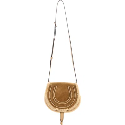 Chloé Marcie Shearling And Leather-trimmed Suede Shoulder Bag In Neutral