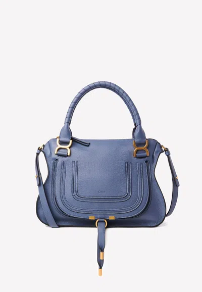 Chloé Medium Marcie Top Handle Bag In Grained Leather In Blue