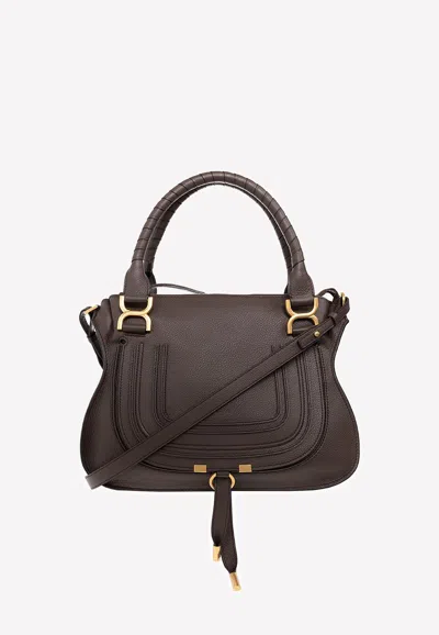 Chloé Medium Marcie Top Handle Bag In Grained Leather In Chocolate