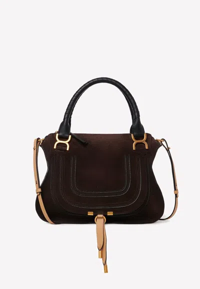 Chloé Medium Marcie Top Handle Bag In Suede Leather In Brown