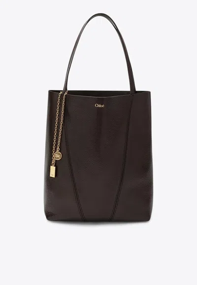 Chloé Medium Spin Calf Leather Tote Bag In Brown
