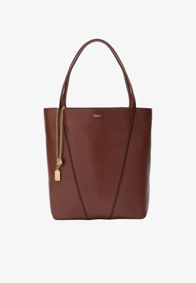 Chloé Medium Spin Grained Leather Tote Bag In Brown