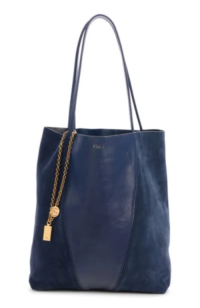 Chloé Medium Spin Leather & Suede Tote In Blue