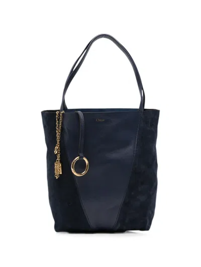 Chloé Medium Spin Panelled Tote Bag In Blue