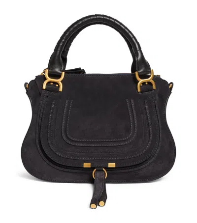 Chloé Medium Suede Marcie Top-handle Bag In Navy