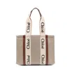 Chloé Structured Tote Bag With Leather And Linen Blend In Pink