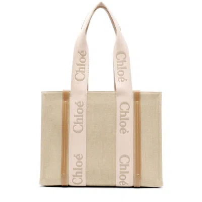 Chloé Medium Tote Bag With Silhouette And Branding Straps In Neutrals