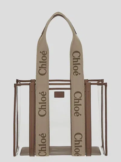Chloé Medium Tote Woddy In Transparent
