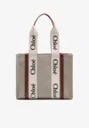 Chloé Medium Woody Canvas Tote Bag In Sand