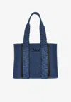 Chloé Medium Woody Denim Tote Bag In Denim