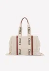 Chloé Medium Woody Fringed Tote Bag In Brown