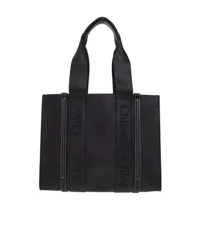 Chloé Medium Woody Leather Tote Bag In Black