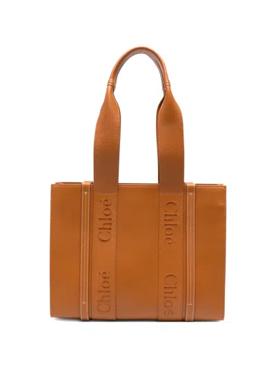 Pre-owned Chloé Medium Woody Leather Tote Bag In Brown