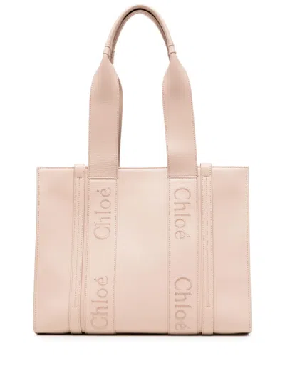 Chloé Chloe Woody Medium Leather Tote Bag In Pink
